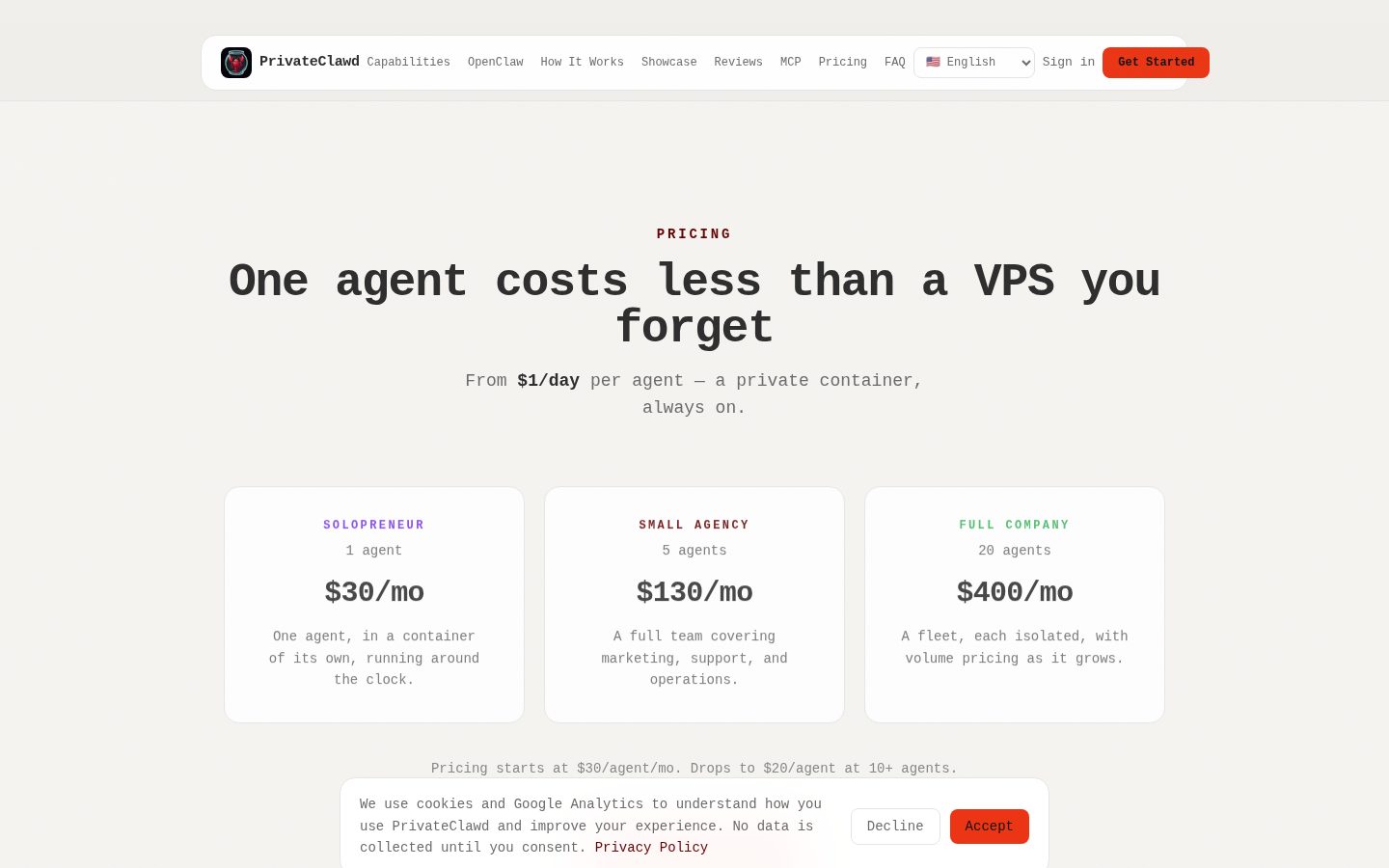 PrivateClawd Pricing