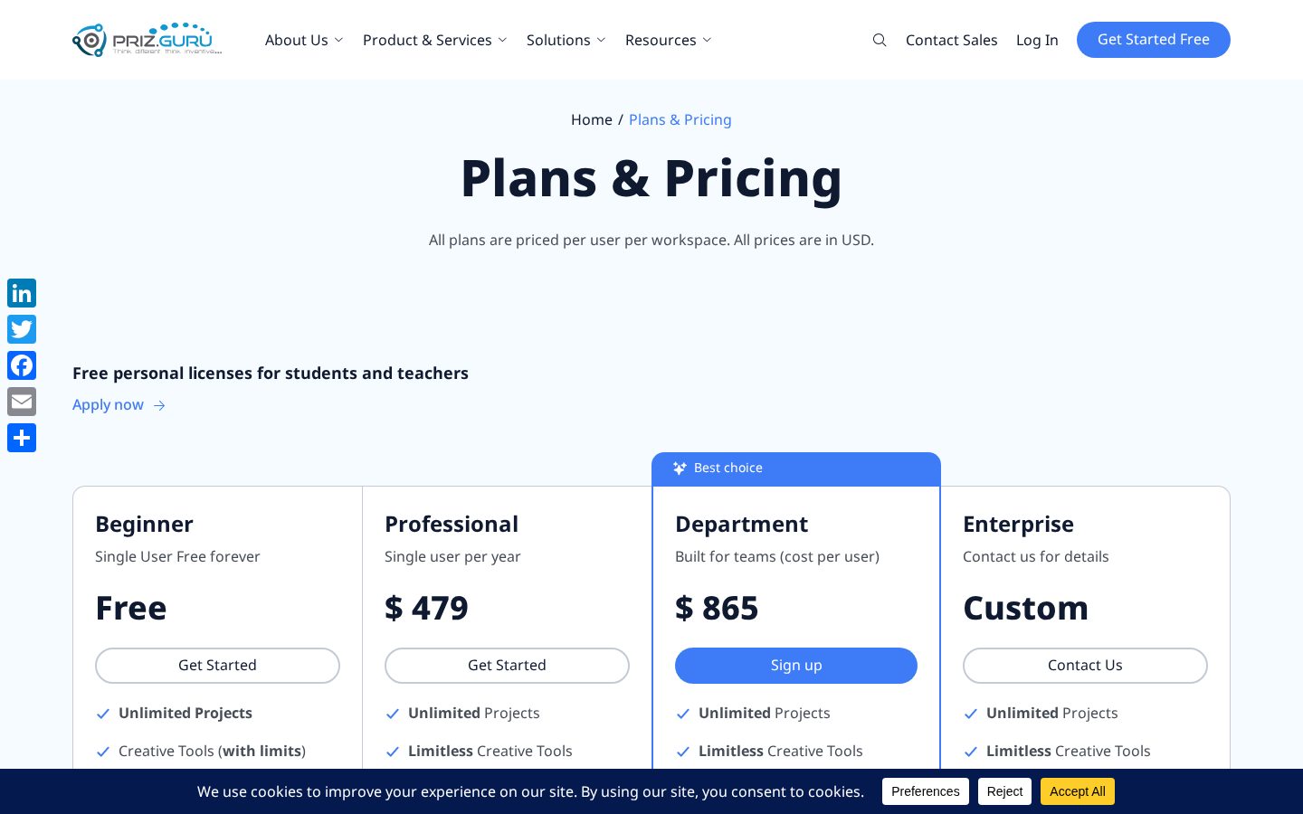 PRIZ Guru Pricing