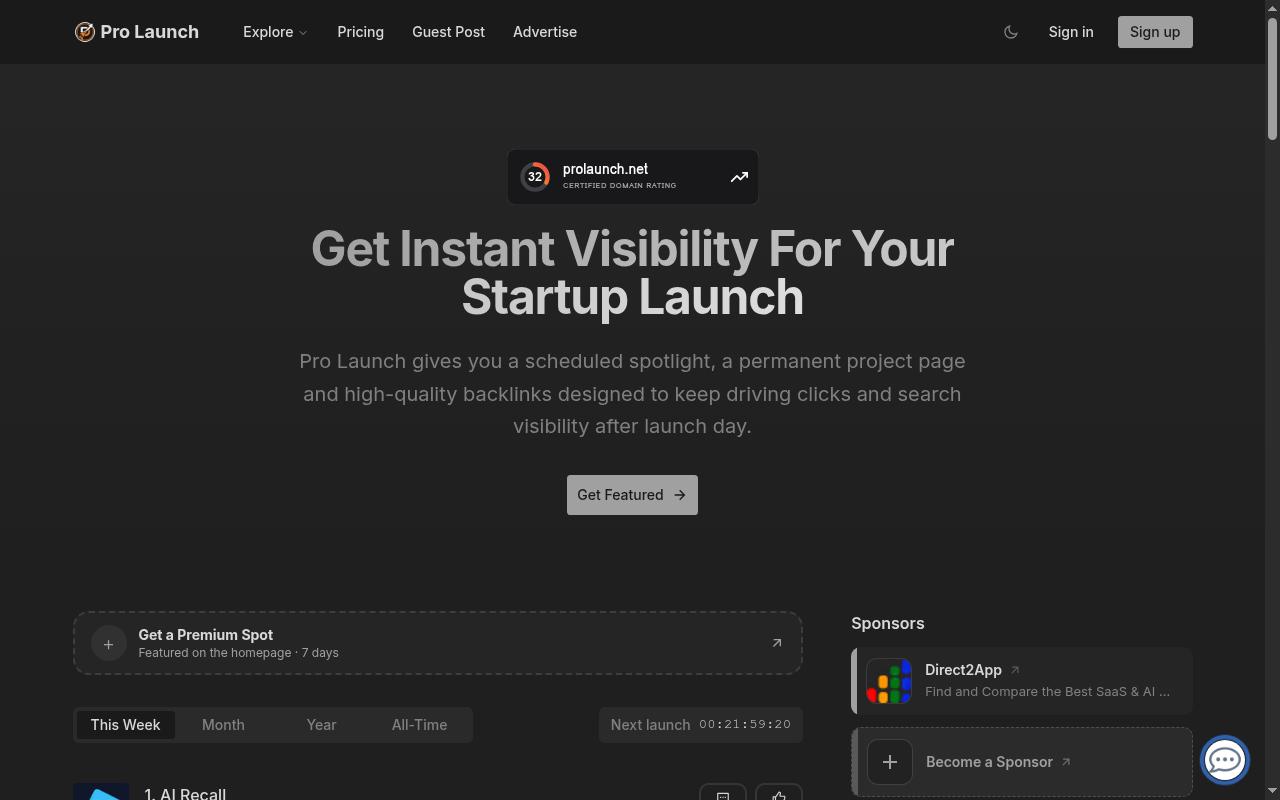Pro Launch Homepage