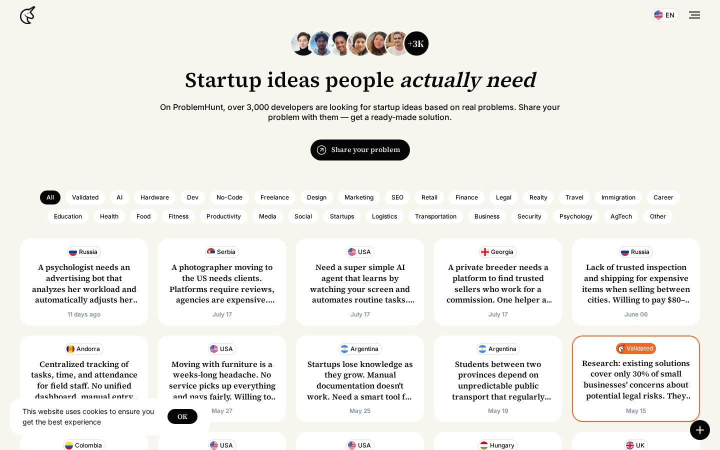 ProblemHunt Homepage