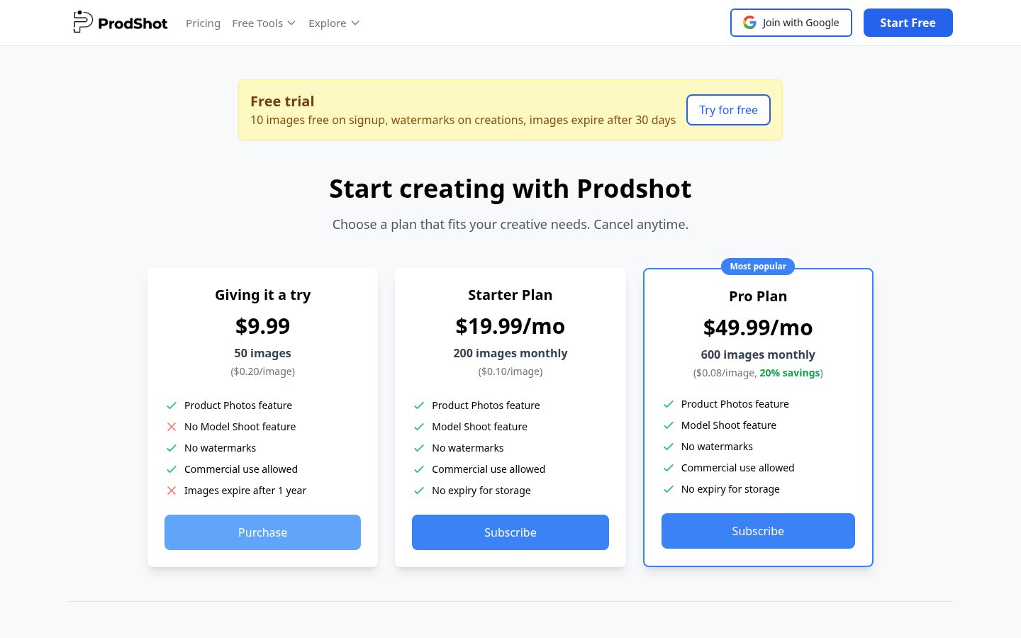 ProdShot Pricing