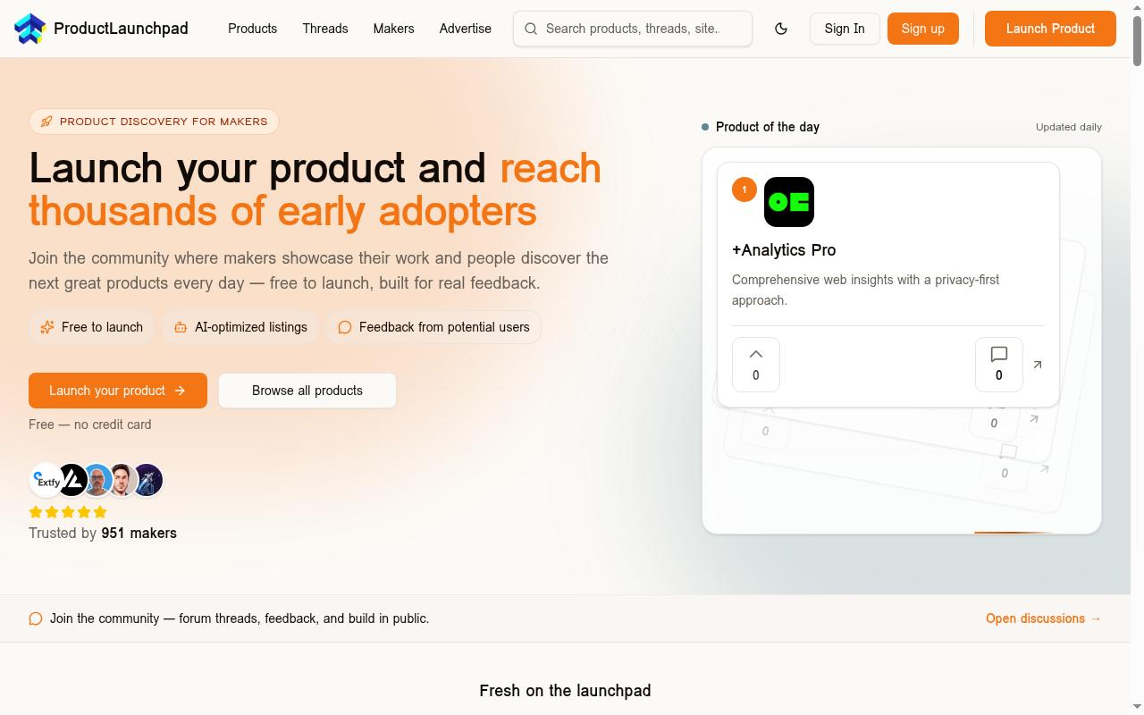 Product Launchpad Homepage