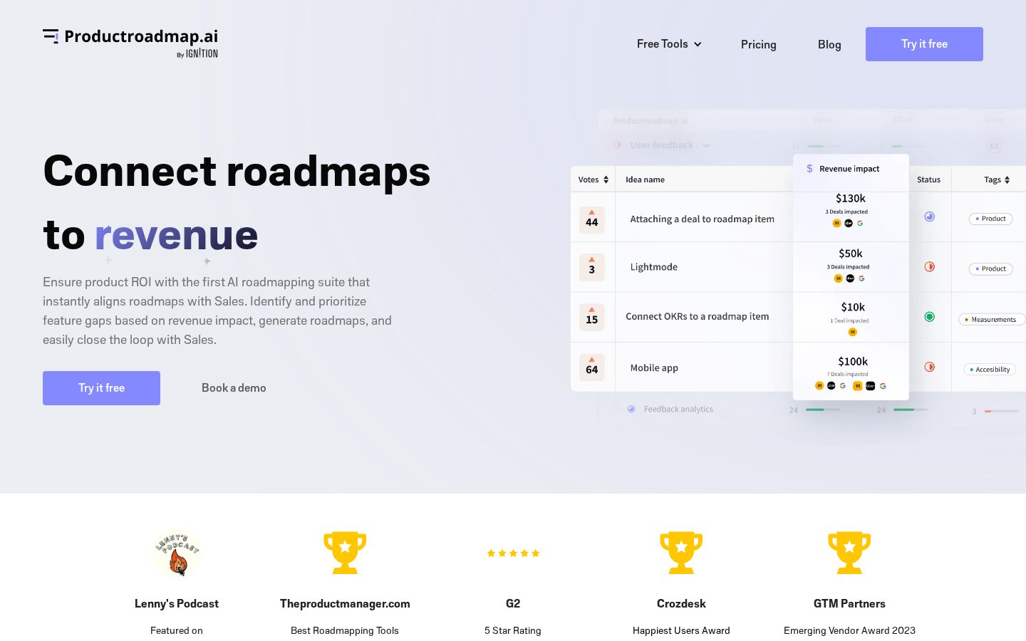 Product Roadmap Homepage