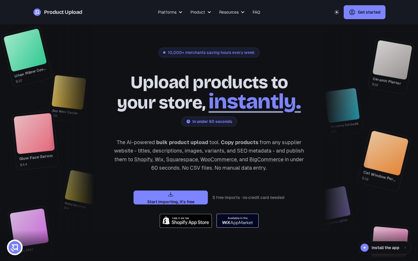 Product Upload Homepage