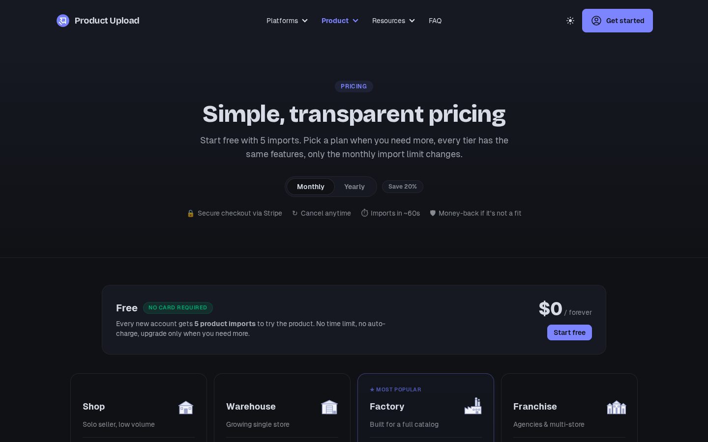 Product Upload Pricing