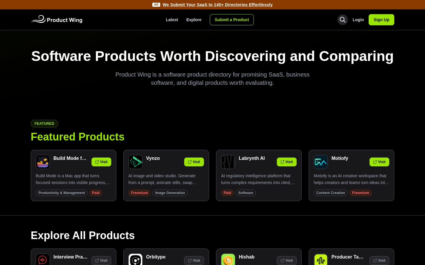 Product Wing Homepage