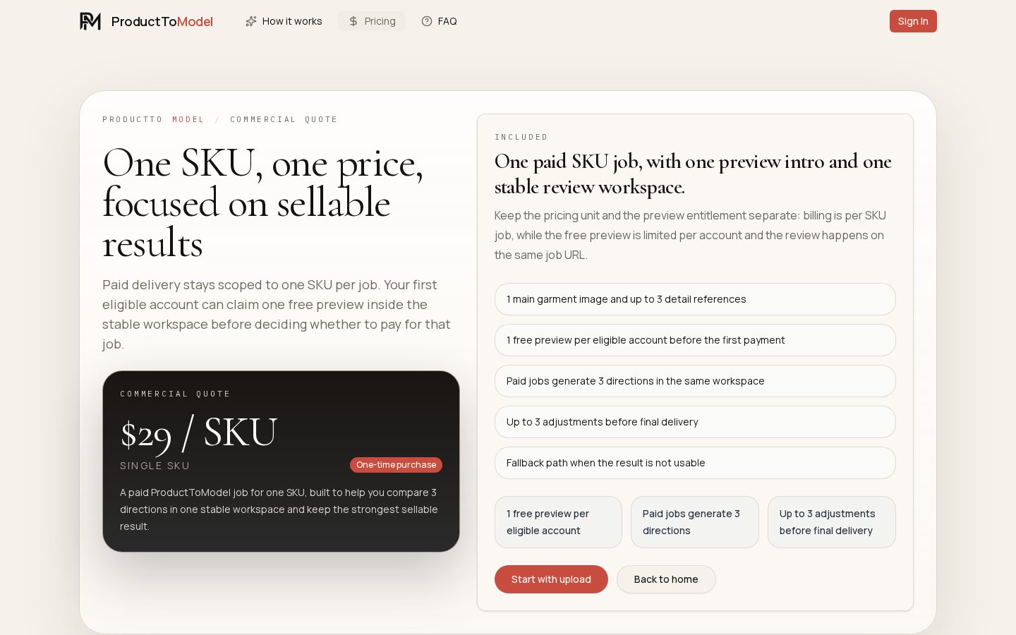 ProductToModel Pricing