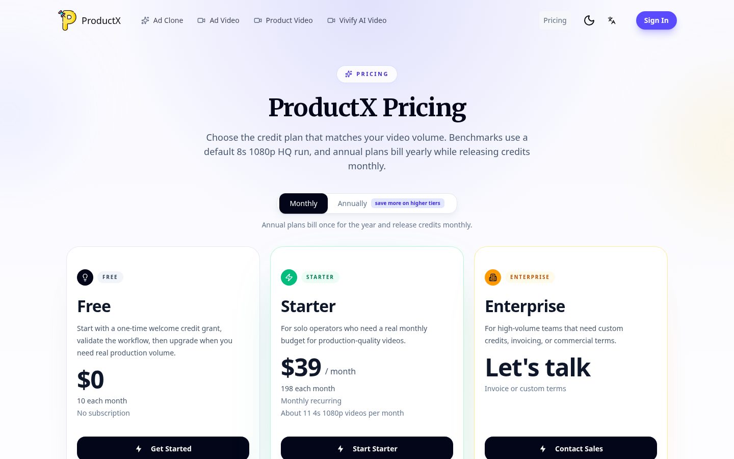 ProductX Pricing