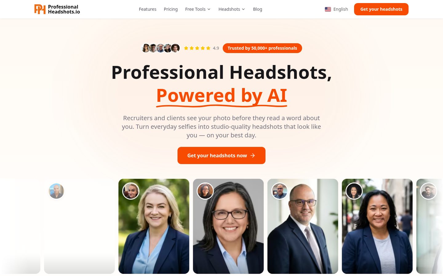ProfessionalHeadshot.io Homepage