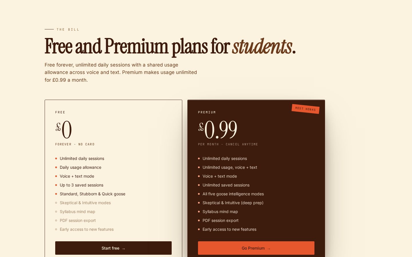 Professor Goose Pricing