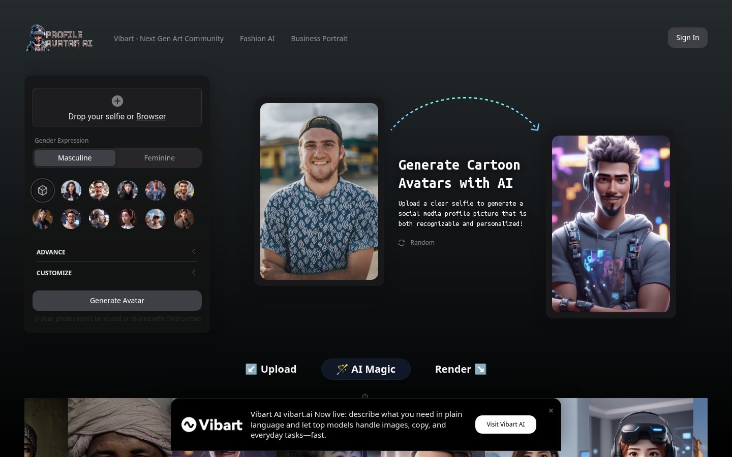 Profile Avatar AI Homepage