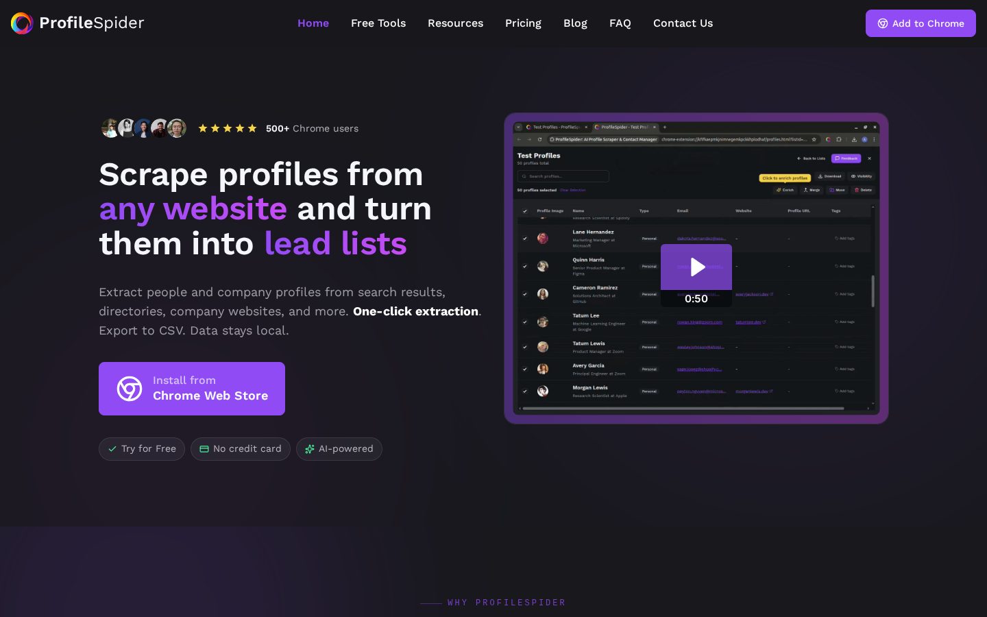 ProfileSpider Homepage