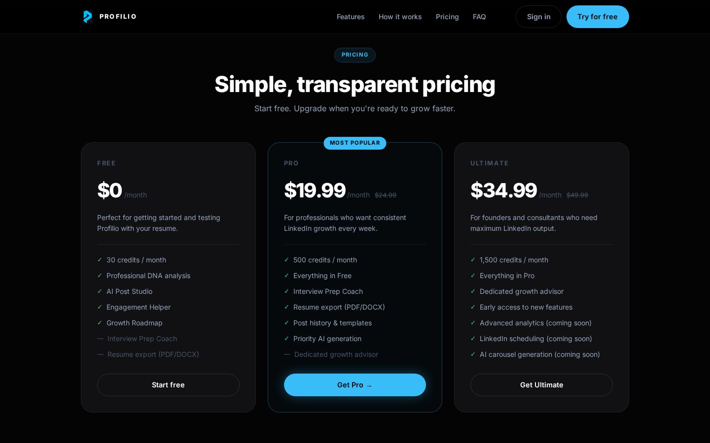 Profilio Pricing