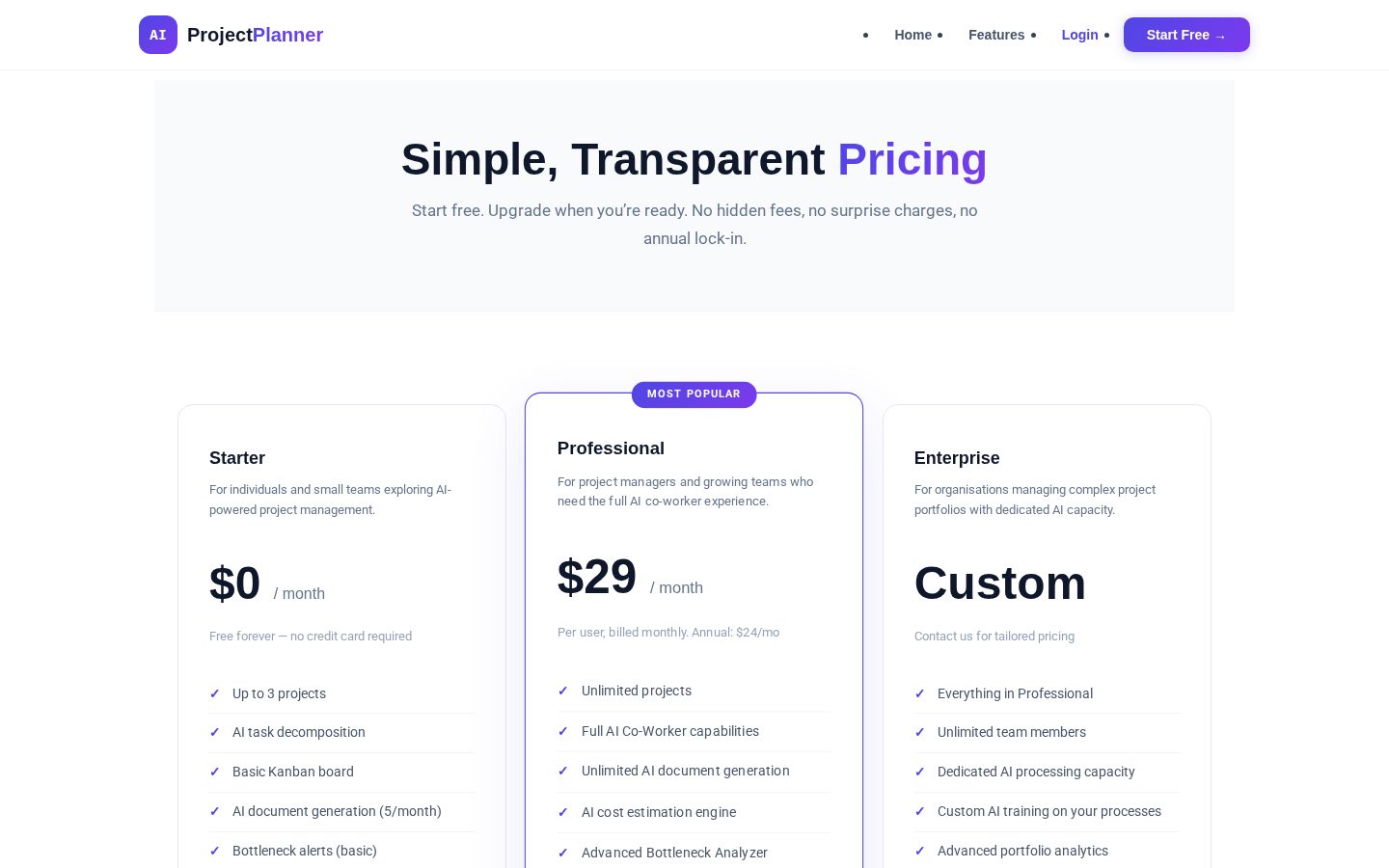 Project Planner Pricing