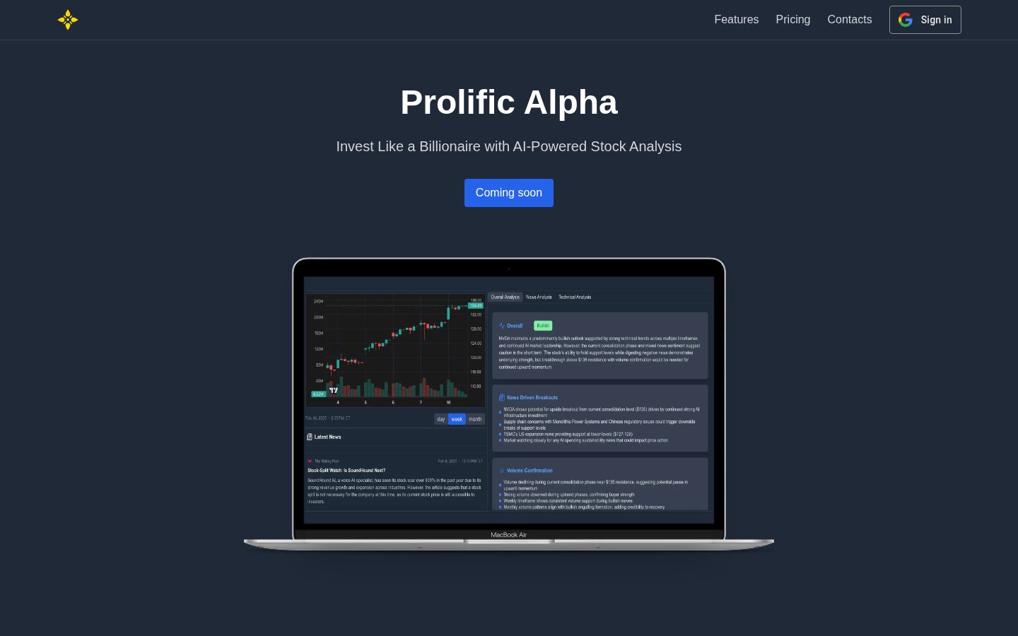 Prolific Alpha Homepage
