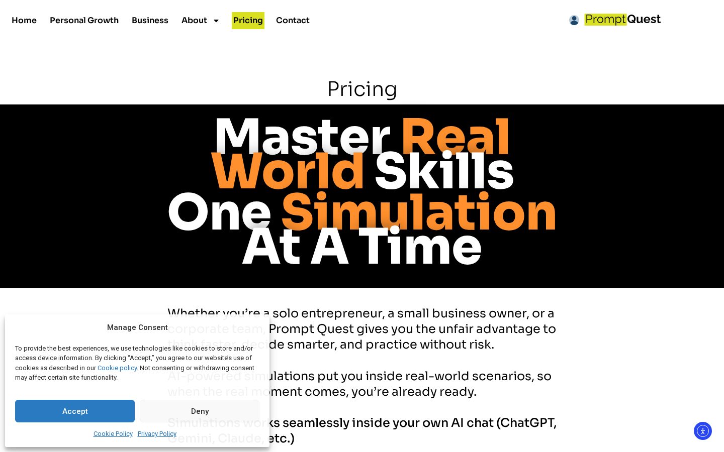 Prompt Quest Ai Simulations Pricing