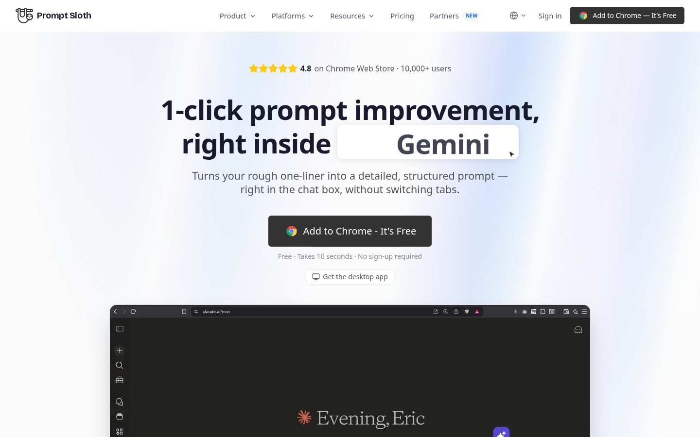 Prompt Sloth - Write Better AI Prompts Homepage