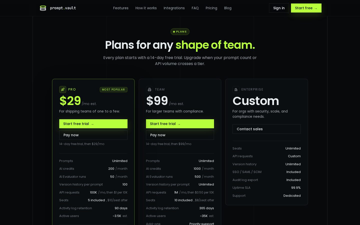 Prompt Vault Pricing