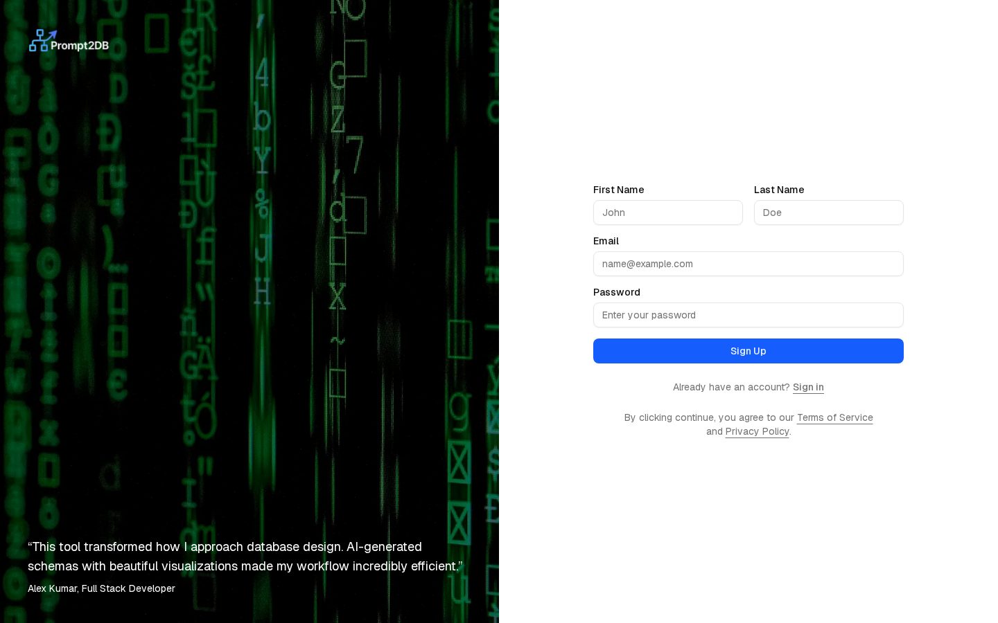 Prompt2db Homepage
