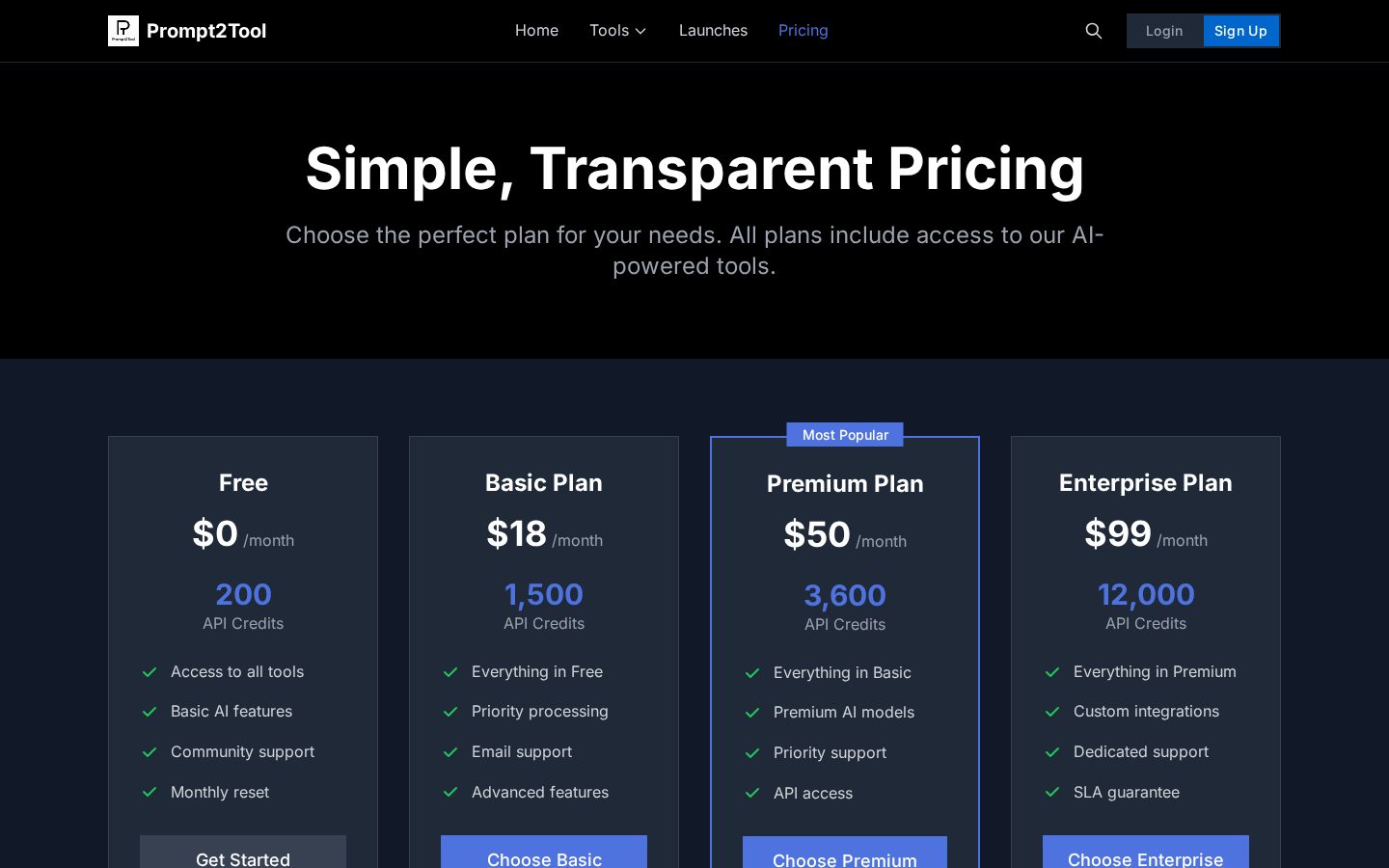 Prompt2Tool Pricing