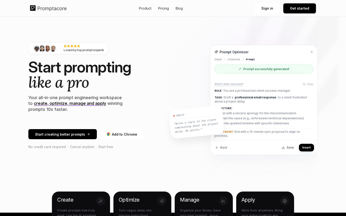 Promptacore Homepage