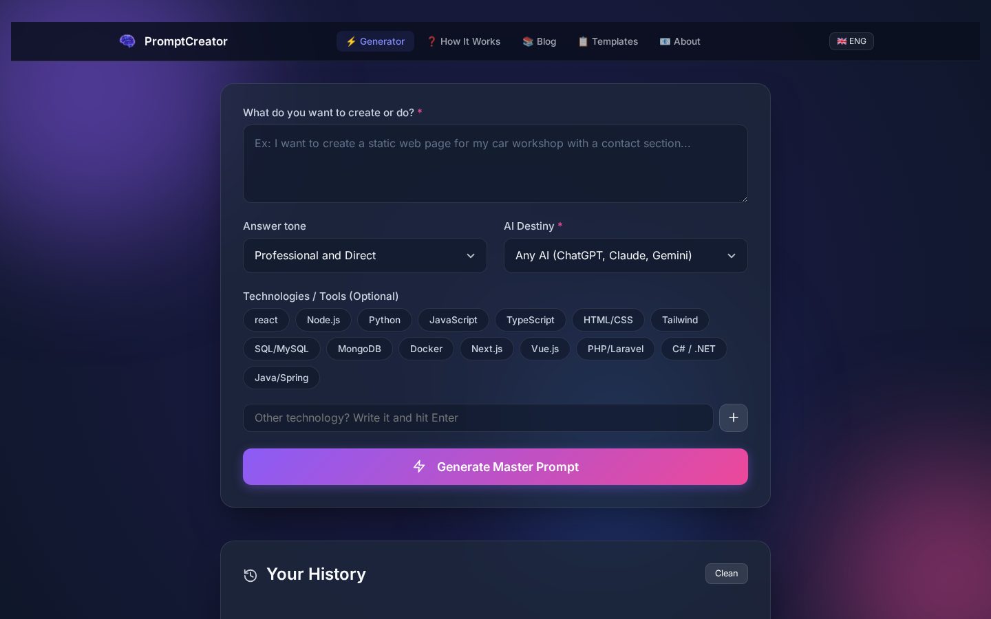 PromptCreator Studio. Homepage