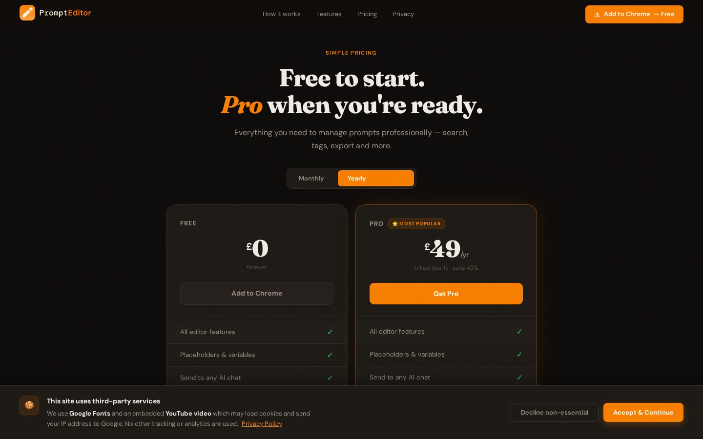 PromptEditor Pricing