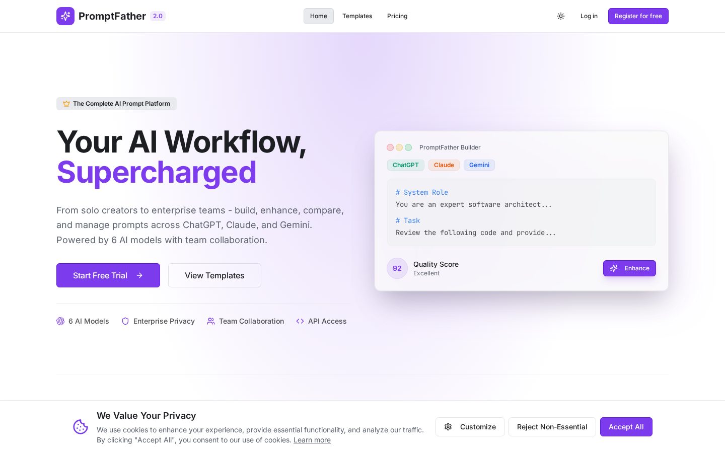 PromptFather 2.0 Homepage