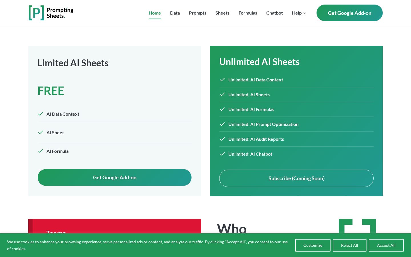 Prompting Sheets Pricing