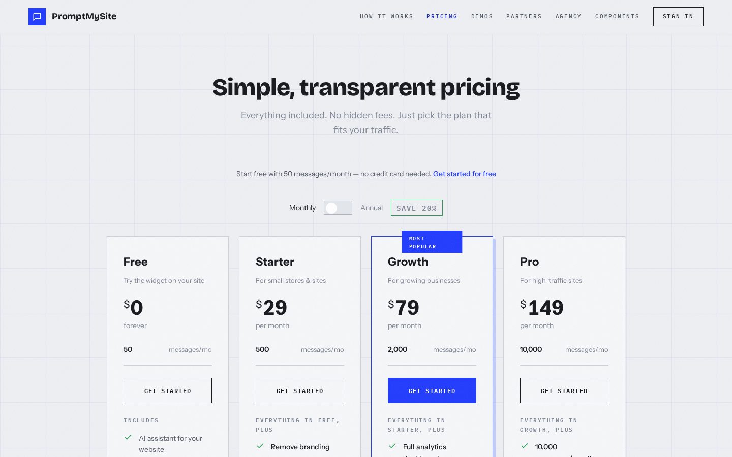 PromptMySite Pricing