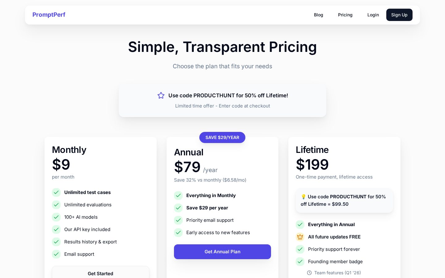PromptPerf Pricing