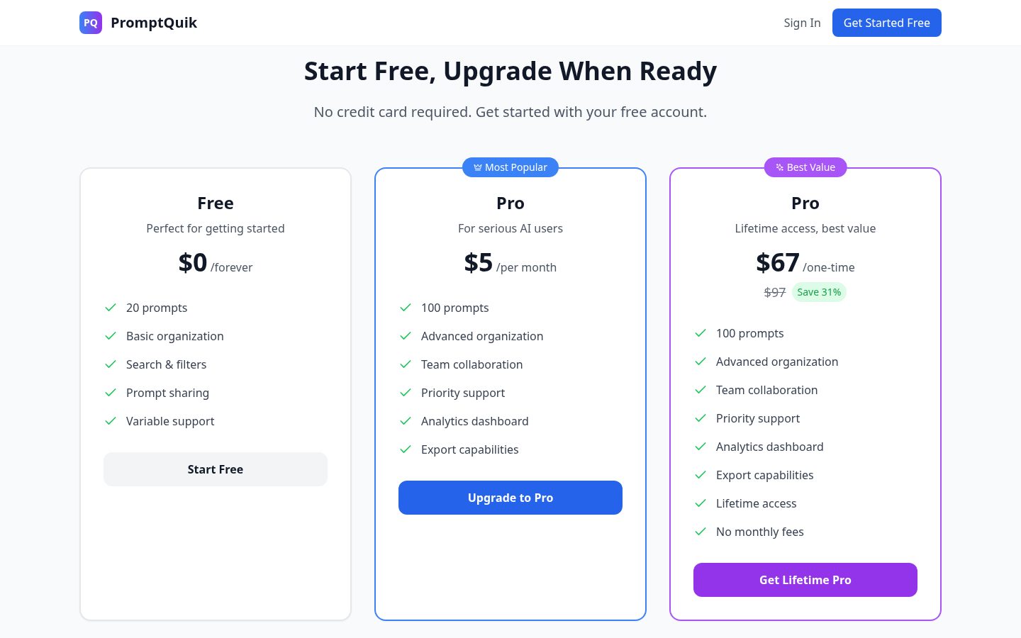 PromptQuik Pricing