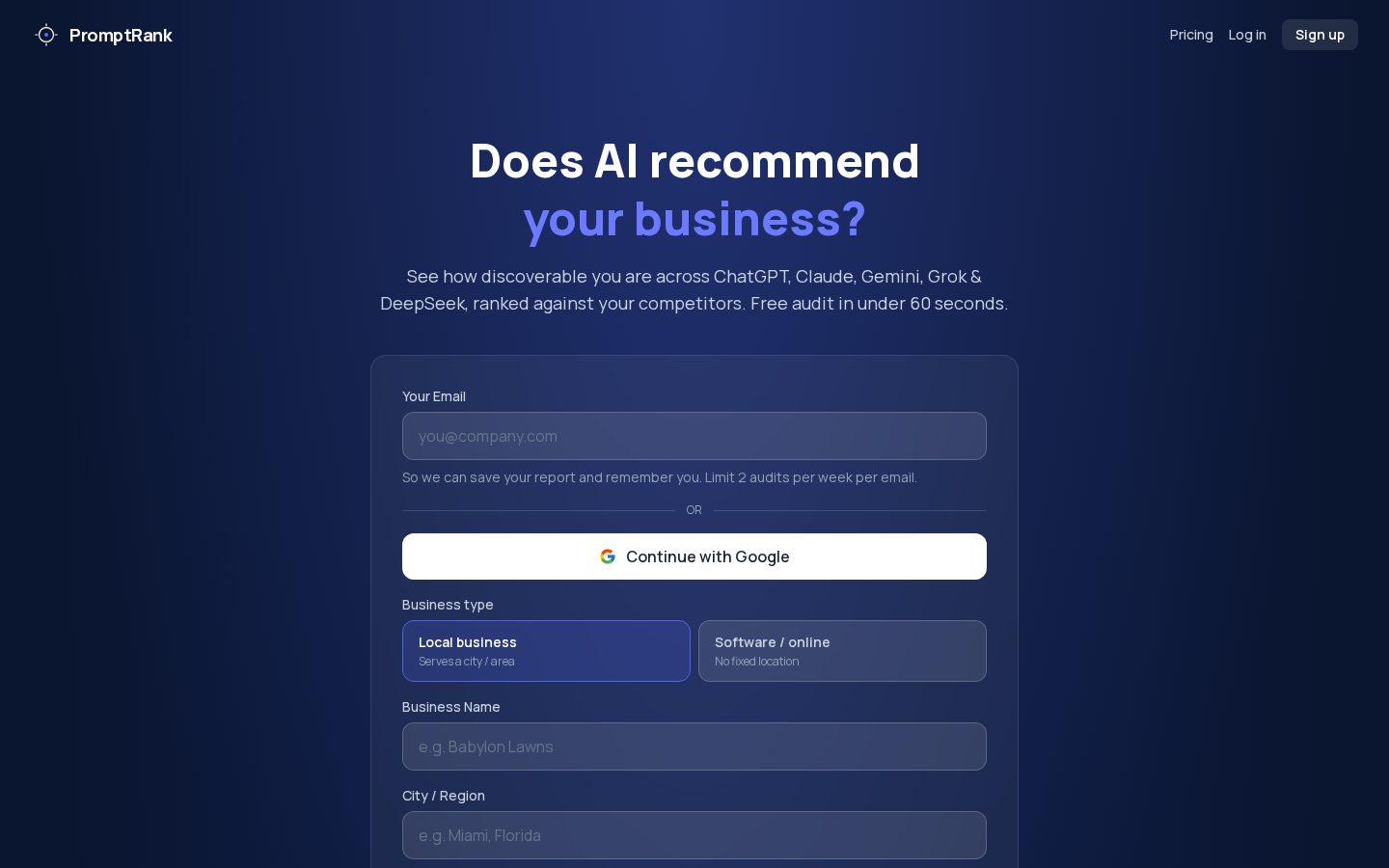 PromptRank Homepage
