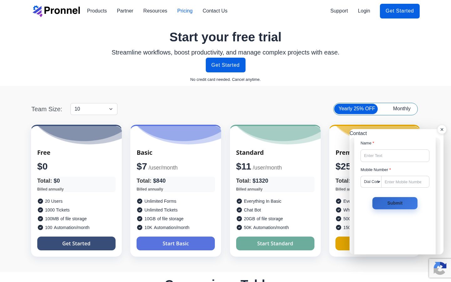 Pronnel Pricing