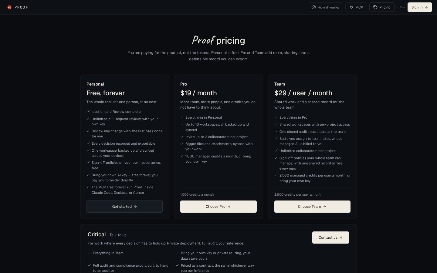 Proof, by Torem Labs Pricing