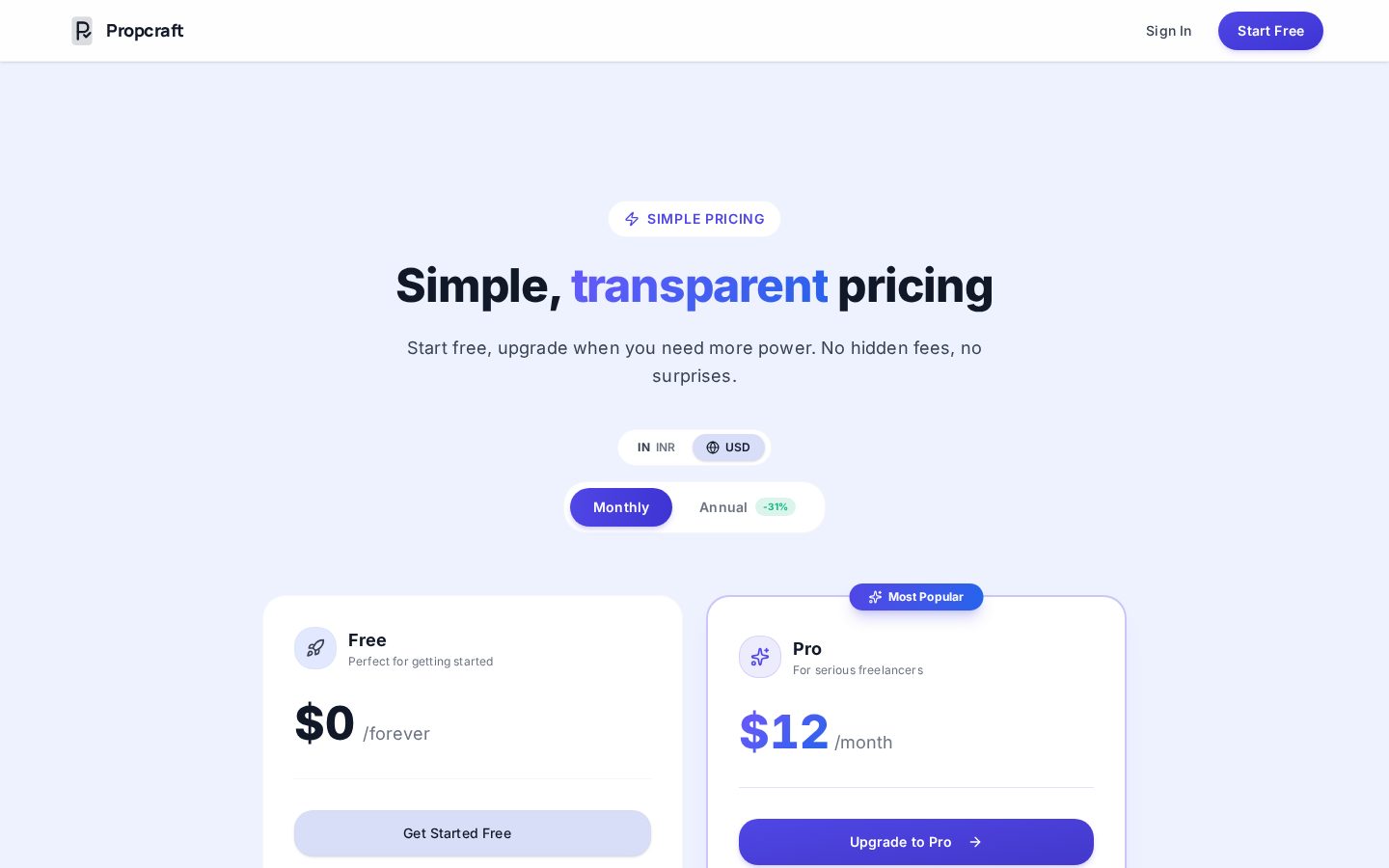 PropCraft Pricing