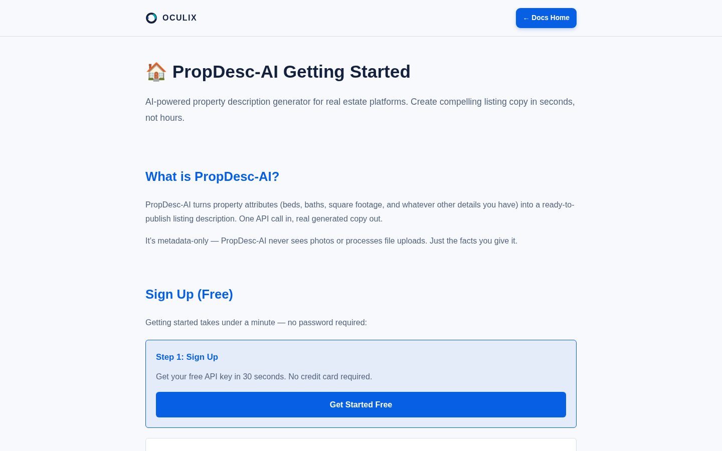 PropDesc-AI AI real estate listings Homepage