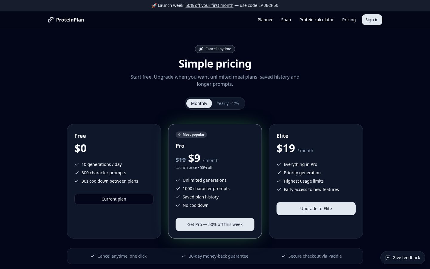 ProteinPlan Pricing
