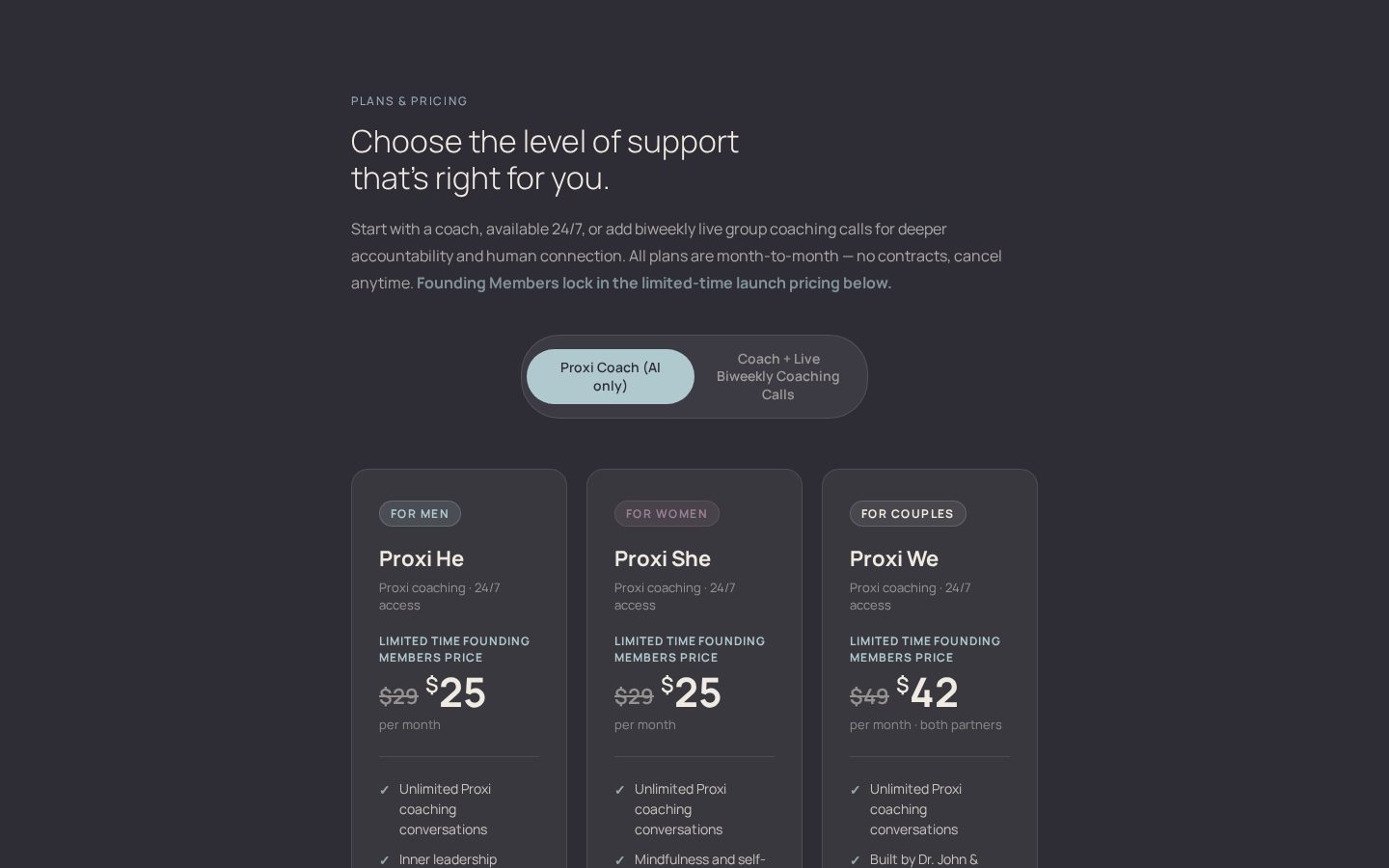Proximity Coaching Pricing