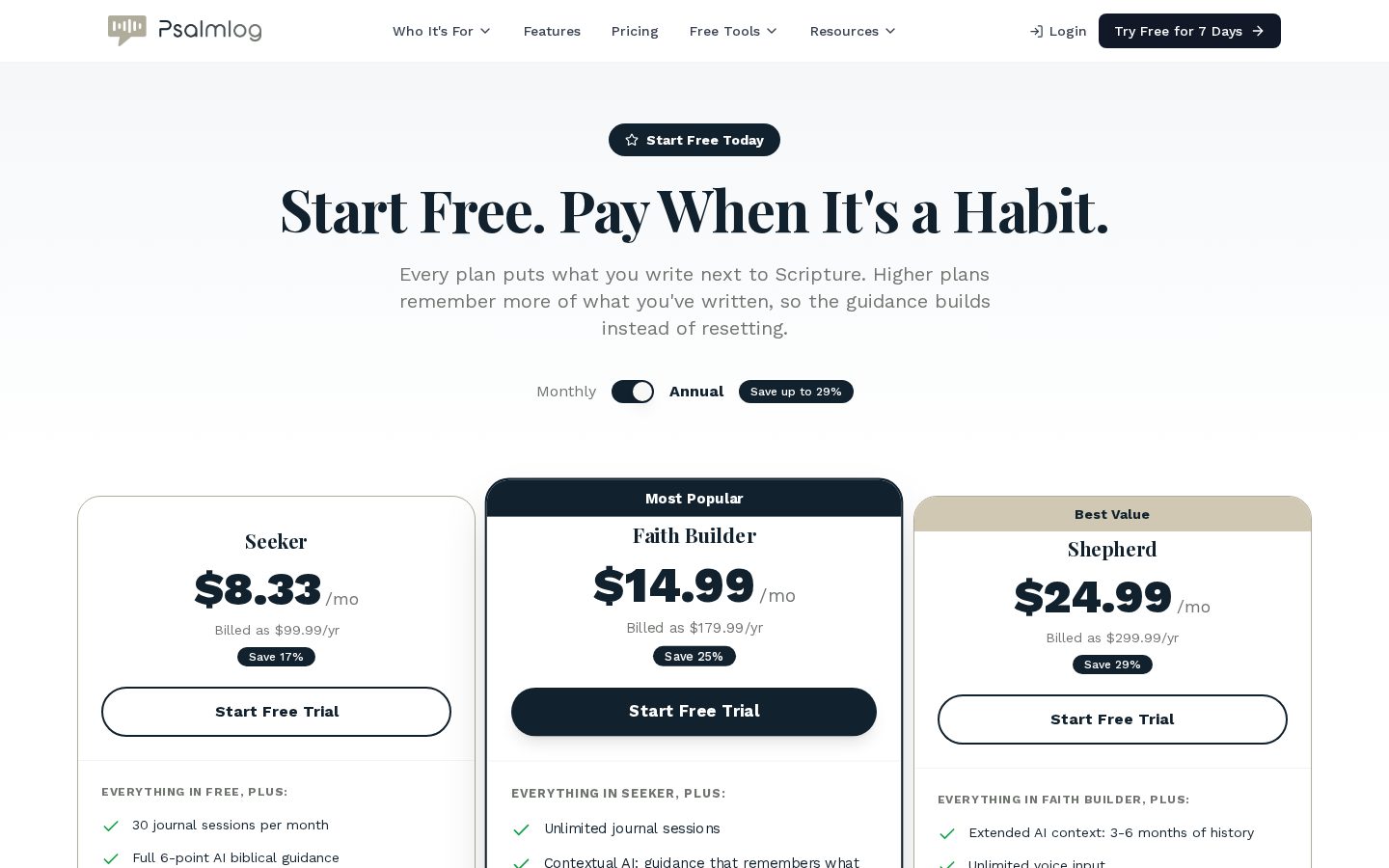 Psalmlog Pricing