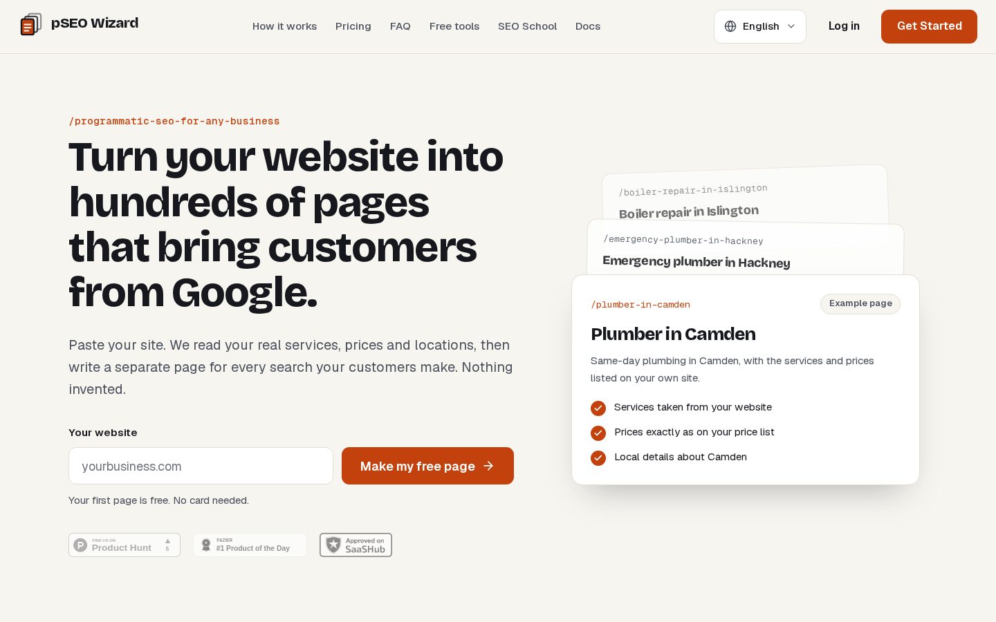 pSEO Wizard Homepage