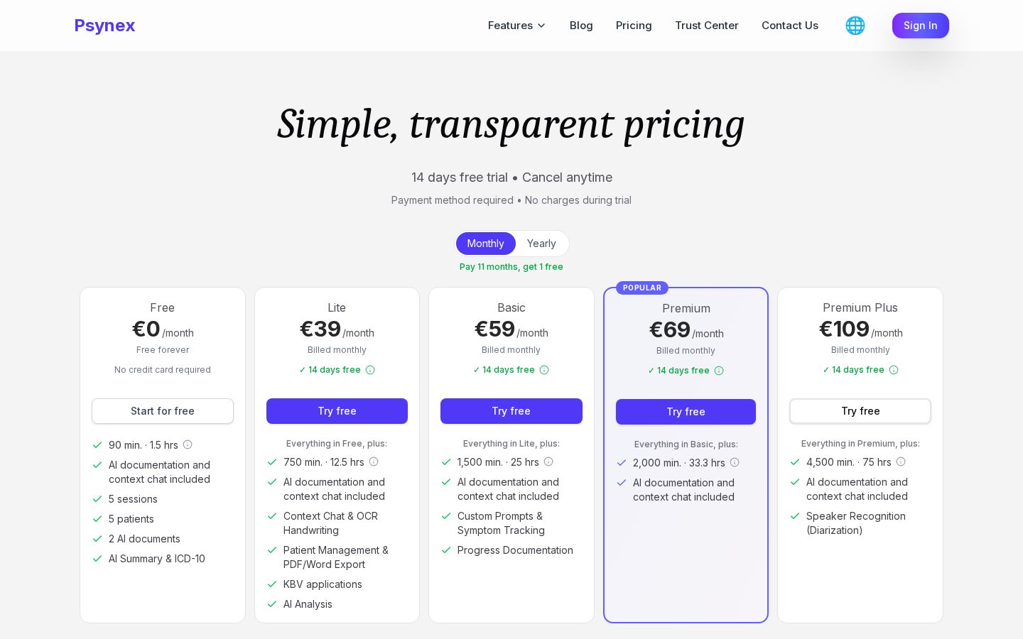 psynex Pricing