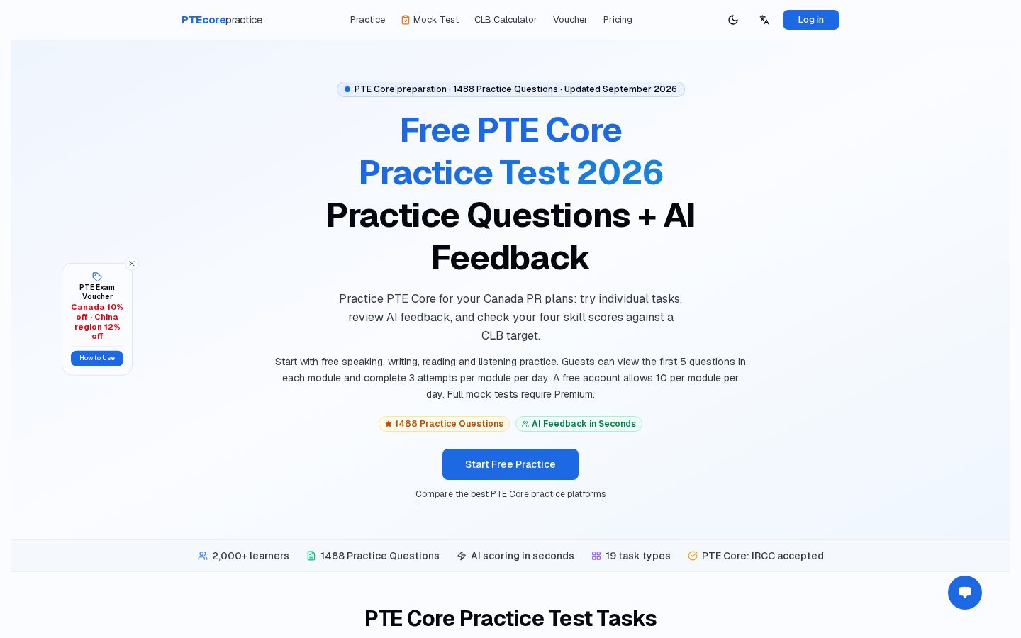 PTE Core Practice Homepage