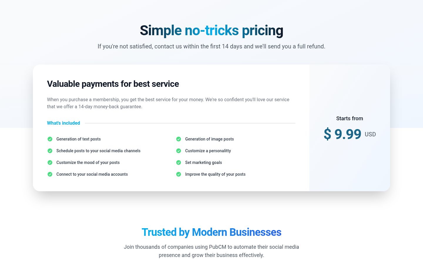 PubCM Pricing