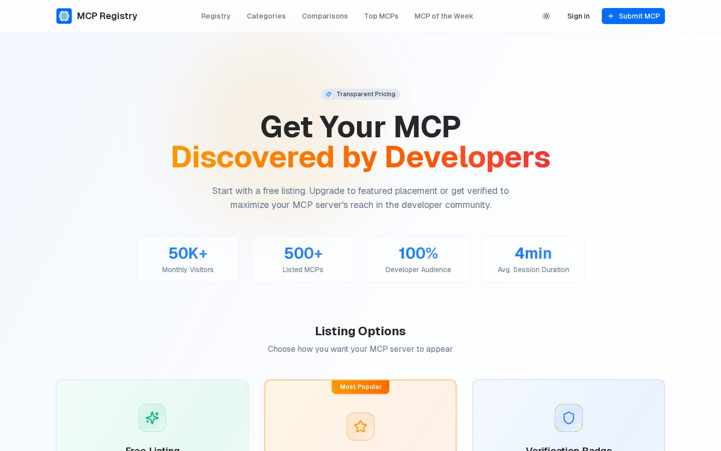 Public MCP Registry Pricing