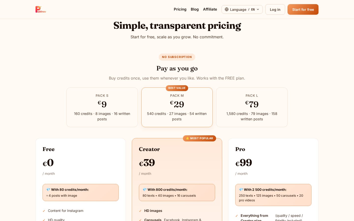 Publinov Pricing