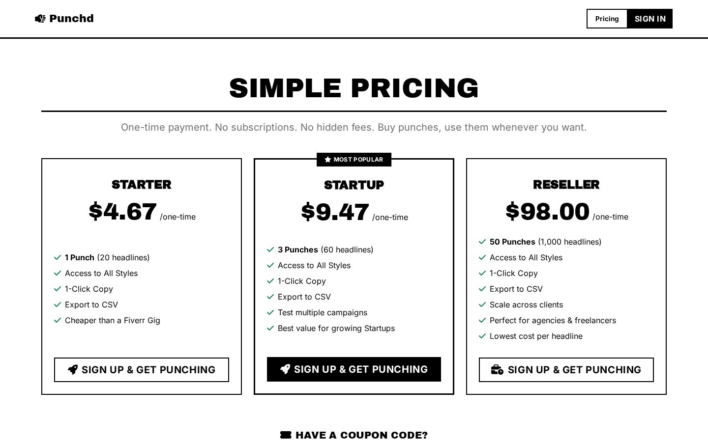 Punchd Pricing