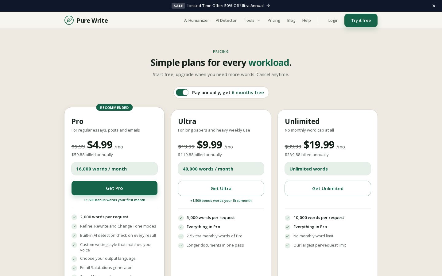 Pure Write Pricing