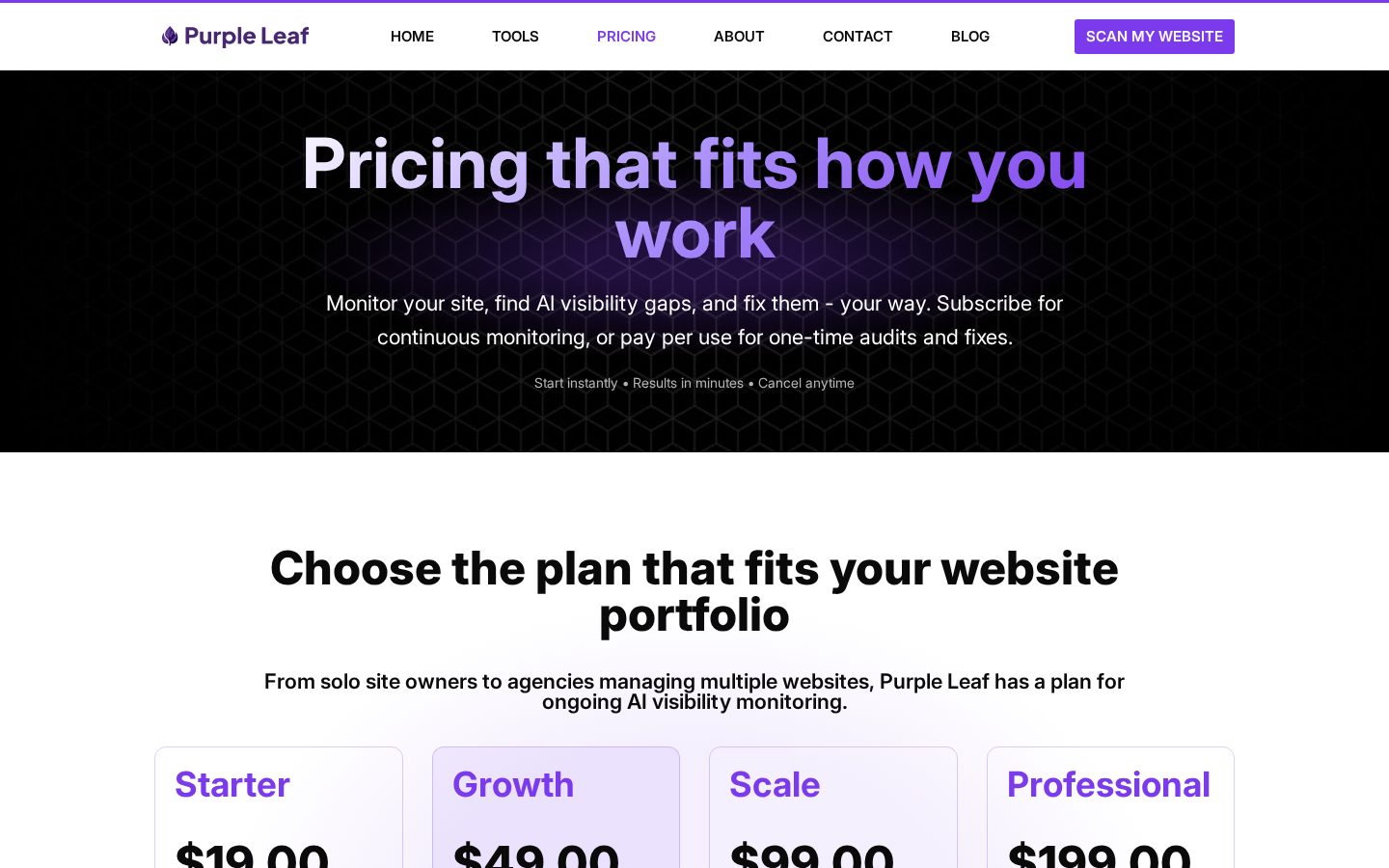 PurpleLeaf Pricing