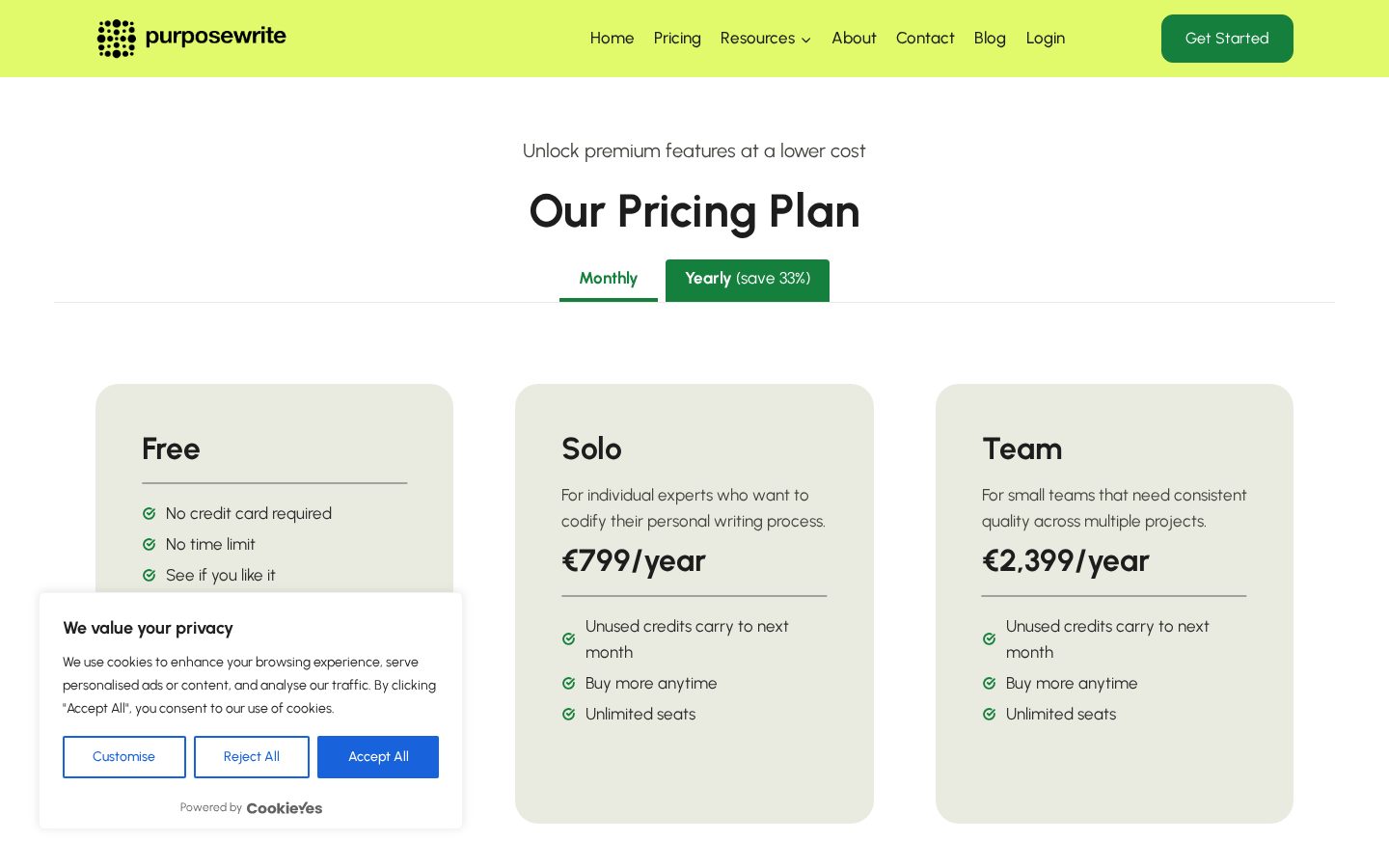 purposewrite Pricing